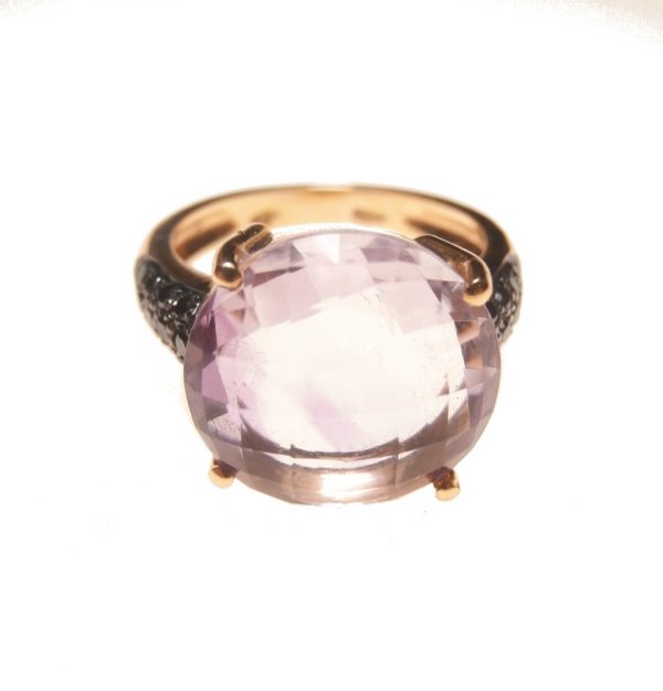 Anello Stile Bulgari con Ametista Rosa e diamanti neri